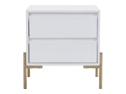 Mesa de cabeceira com 2 gavetas em MDF e metal lacado a branco e dourado - KORASA