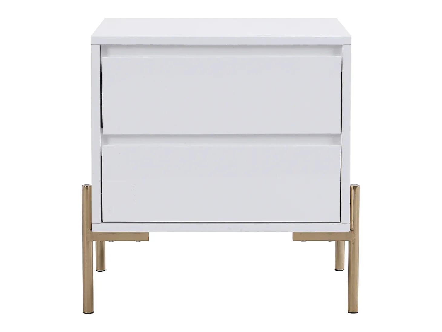 Mesa de cabeceira com 2 gavetas em MDF e metal lacado a branco e dourado - KORASA