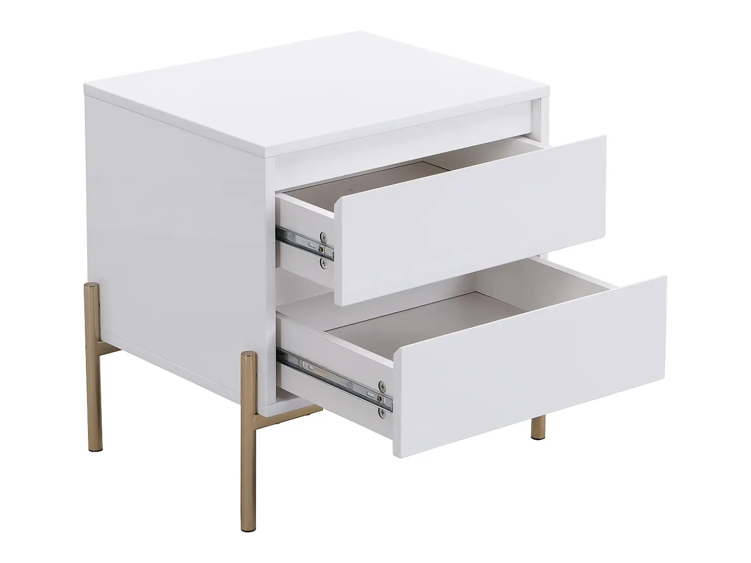 Mesa de cabeceira com 2 gavetas em MDF e metal lacado a branco e dourado - KORASA