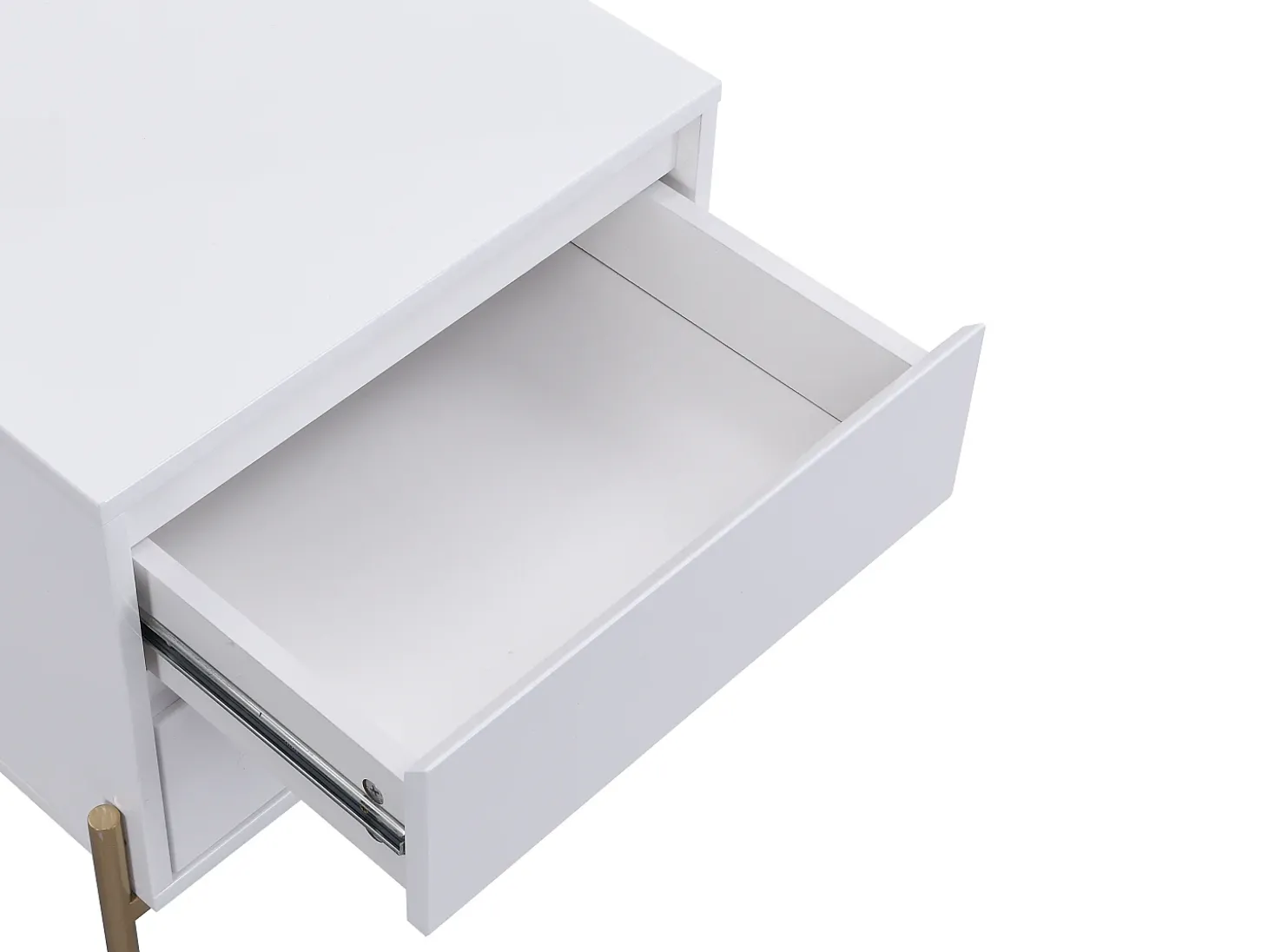 Mesa de cabeceira com 2 gavetas em MDF e metal lacado a branco e dourado - KORASA