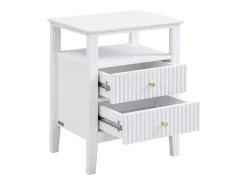 Mesa de cabeceira com 2 gavetas e 1 prateleira em MDF branco - NIRIVA