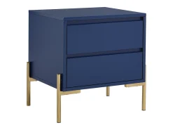 Mesa de cabeceira com 2 gavetas em MDF e metal lacado a azul e dourado - KORASA