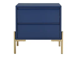 Mesa de cabeceira com 2 gavetas em MDF e metal lacado a azul e dourado - KORASA