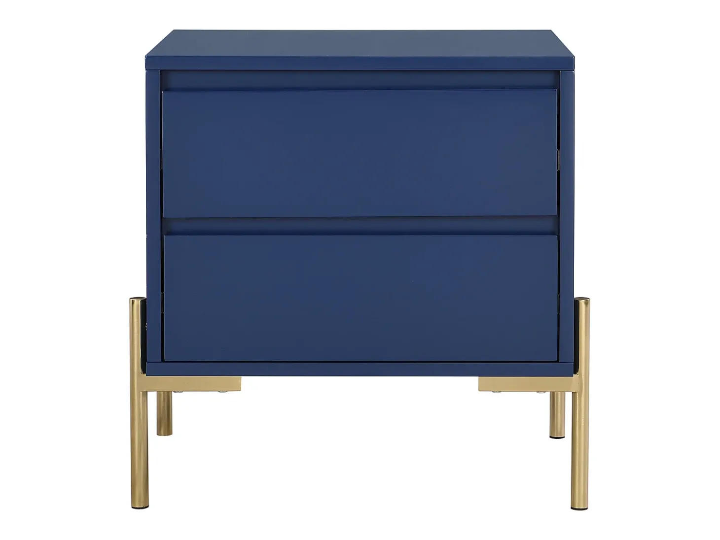 Mesa de cabeceira com 2 gavetas em MDF e metal lacado a azul e dourado - KORASA