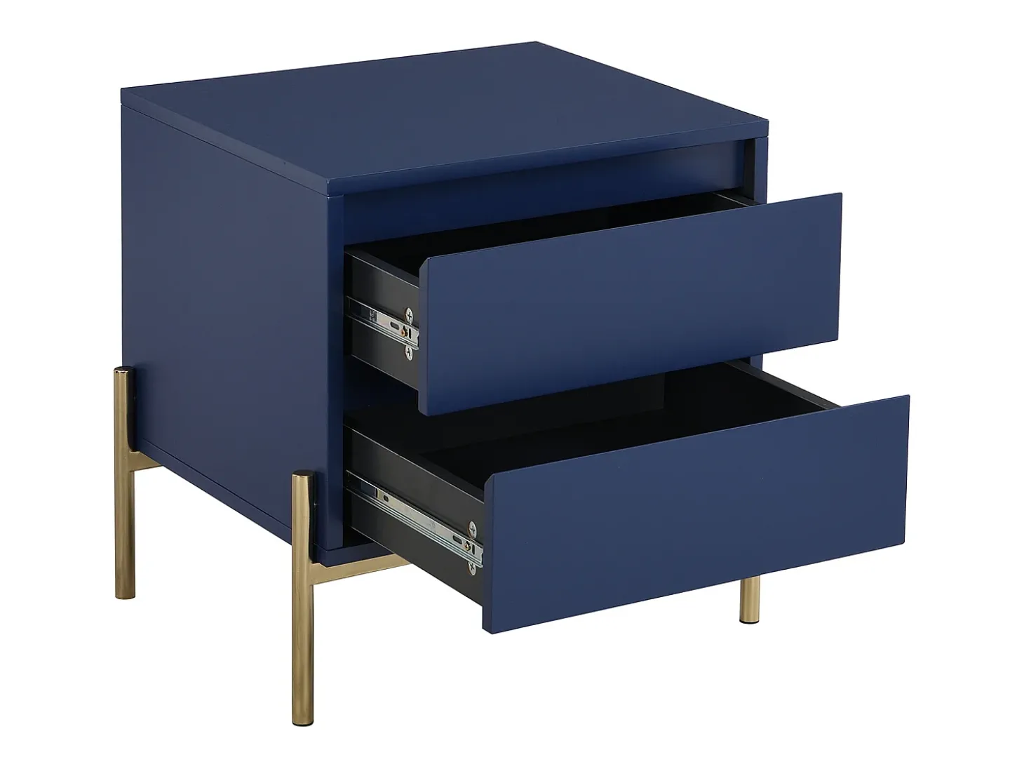 Mesa de cabeceira com 2 gavetas em MDF e metal lacado a azul e dourado - KORASA
