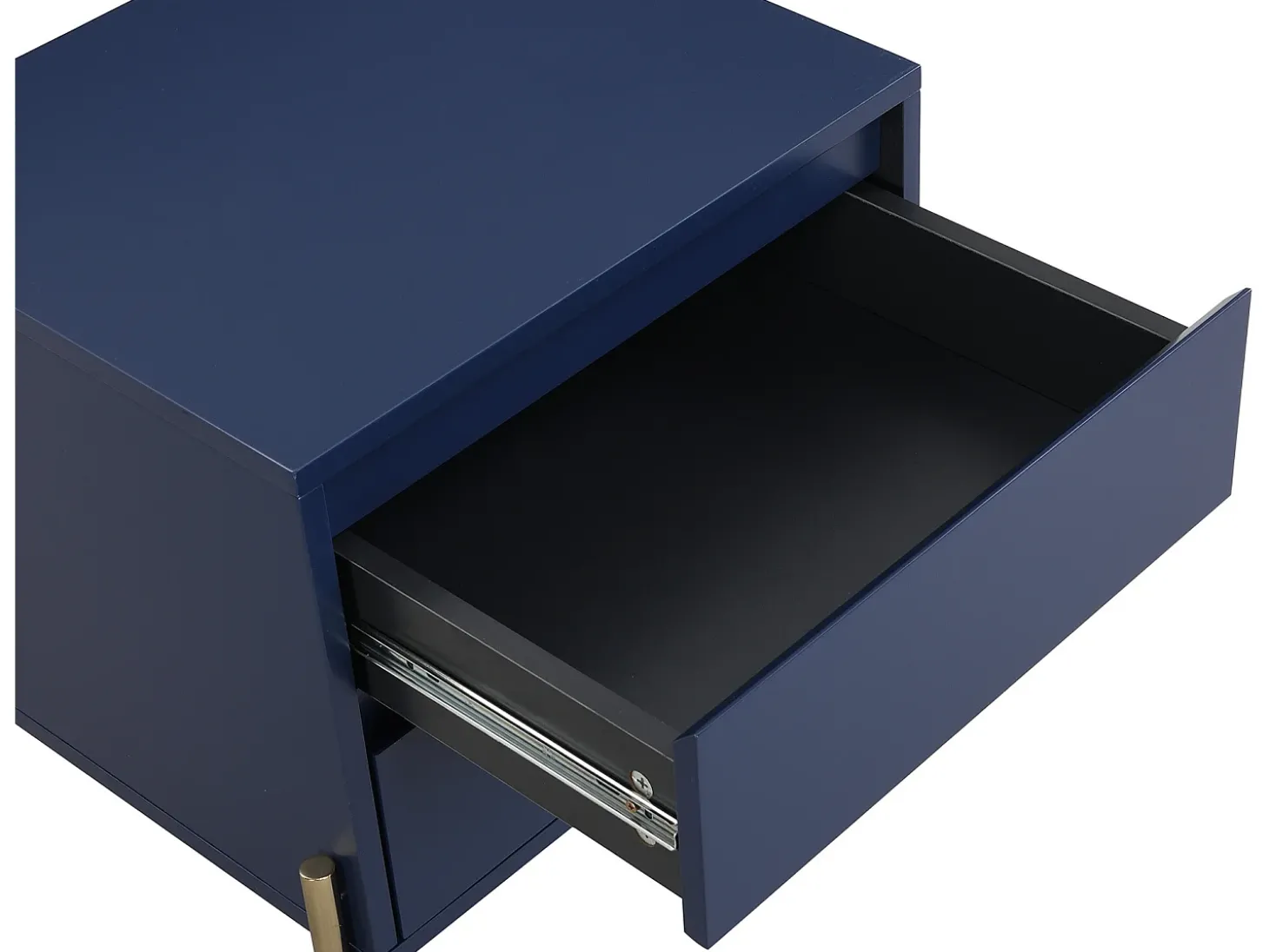 Mesa de cabeceira com 2 gavetas em MDF e metal lacado a azul e dourado - KORASA