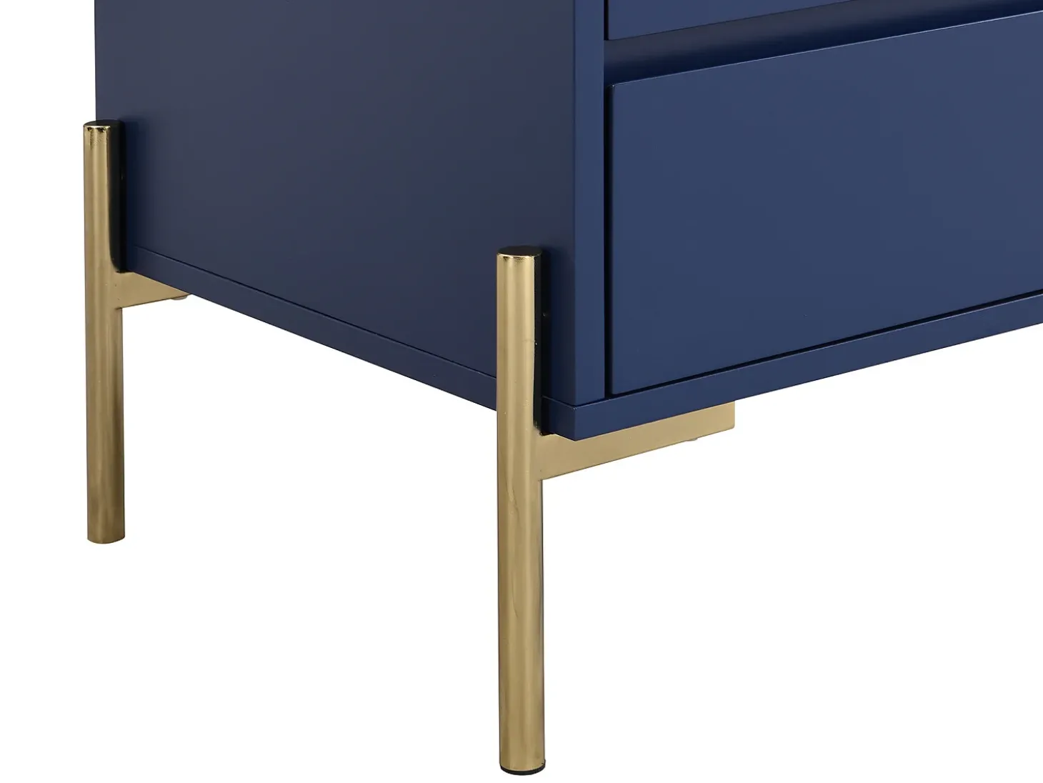 Mesa de cabeceira com 2 gavetas em MDF e metal lacado a azul e dourado - KORASA