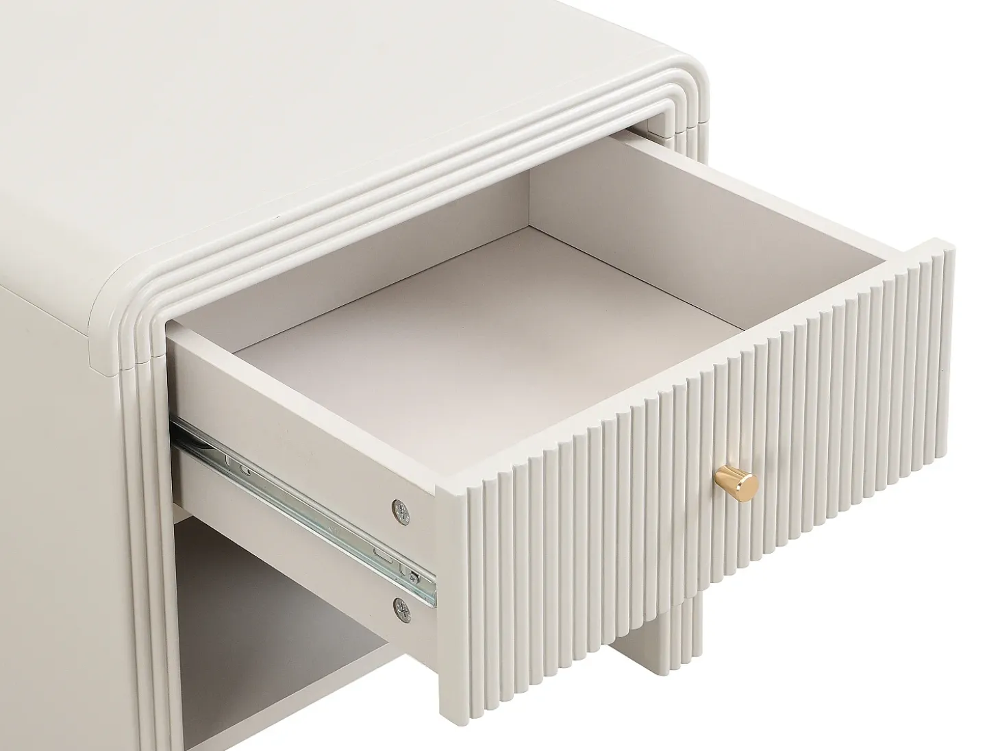 Mesa de cabeceira com 1 gaveta e 1 nicho MDF bege e dourado - MIRENALO