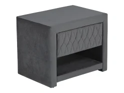 Mesa de cabeceira com 1 gaveta e 1 nicho, em tecido de veludo cinza - DANIELE