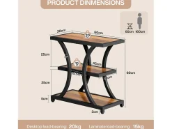 Mesa de Cabeceira com Armazenamento, Mesa Lateral de 3 Andares com Design Geométrico em Metal, Industrial