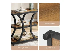 Mesa de Cabeceira com Armazenamento, Mesa Lateral de 3 Andares com Design Geométrico em Metal, Industrial