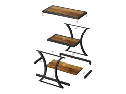 Mesa de Cabeceira com Armazenamento, Mesa Lateral de 3 Andares com Design Geométrico em Metal, Industrial
