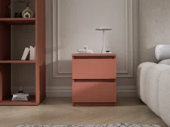 Mesa de cabeceira com duas gavetas – 45 × 36 × 36 cm – cor: Tijolo