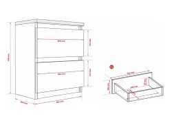 Mesa de cabeceira com duas gavetas – 45 × 36 × 36 cm – cor: Tijolo