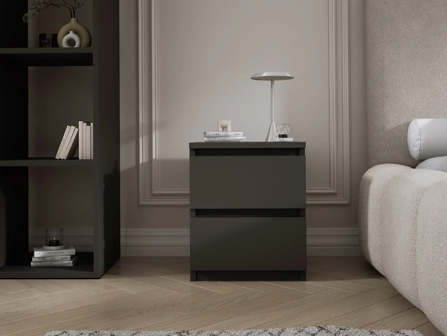 Mesa de cabeceira com duas gavetas – 45 × 36 × 36 cm – cor: Preto