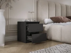 Mesa de cabeceira com duas gavetas – 45 × 36 × 36 cm – cor: Preto