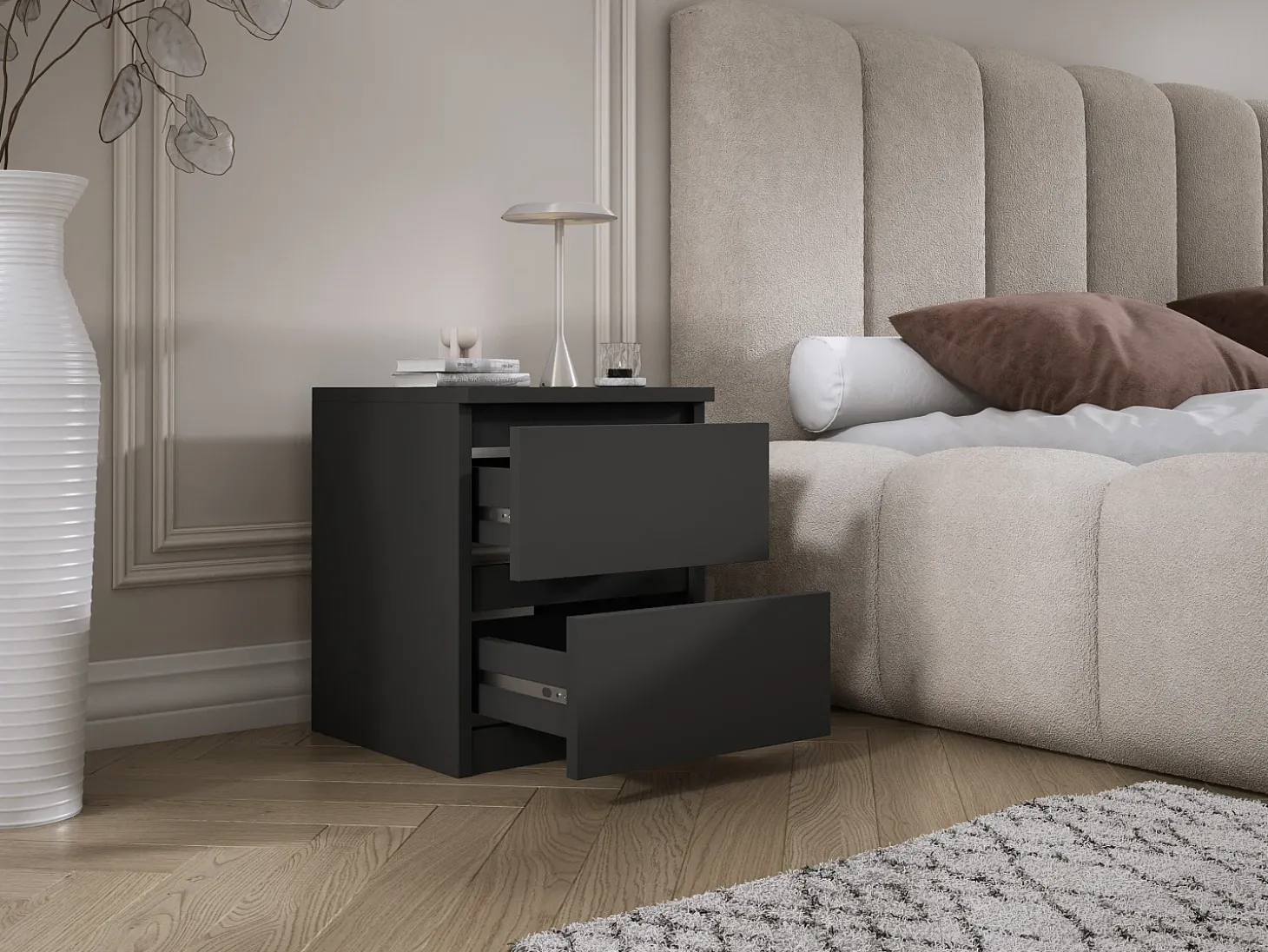 Mesa de cabeceira com duas gavetas – 45 × 36 × 36 cm – cor: Preto