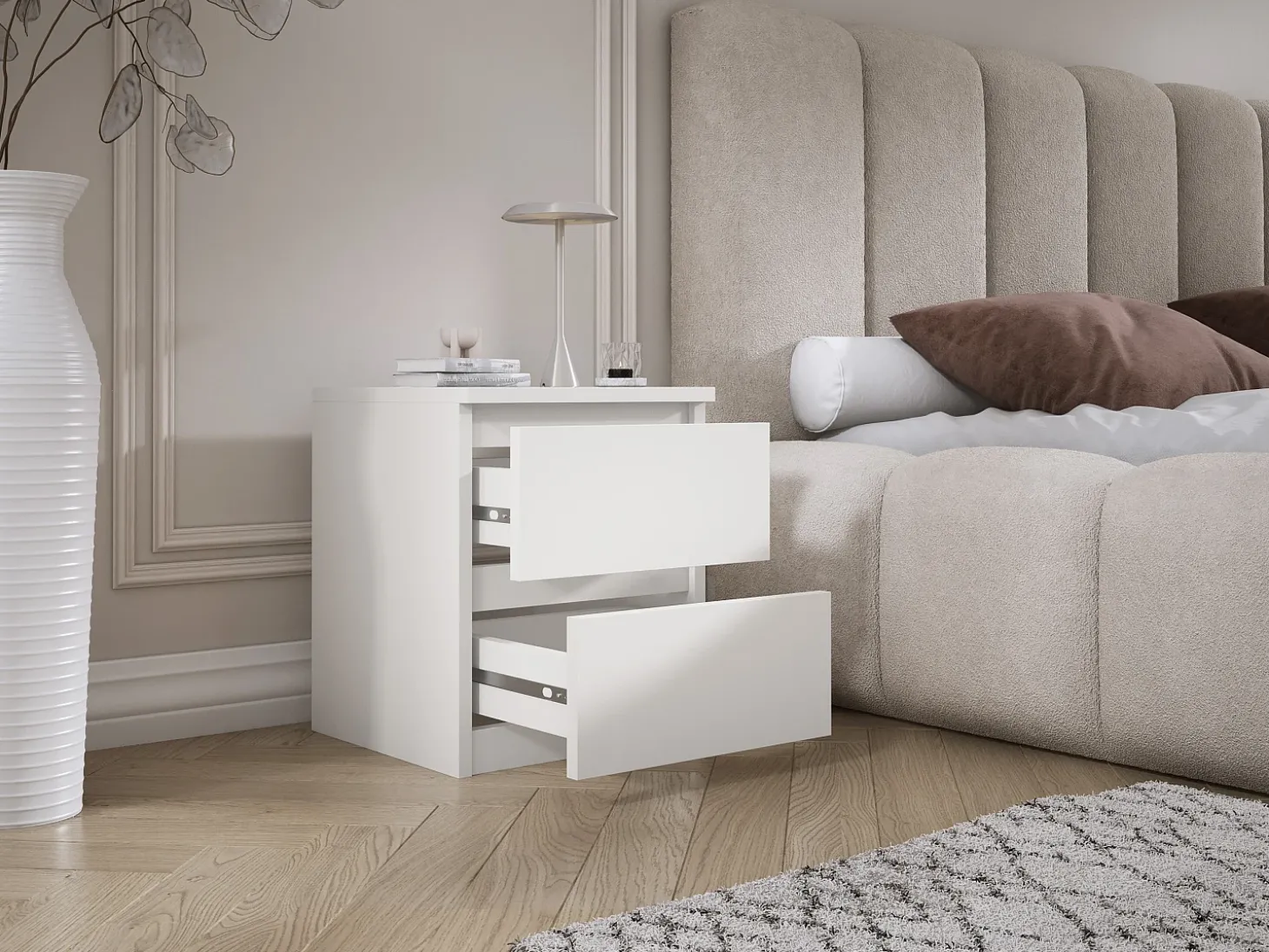 Mesa de cabeceira com duas gavetas – 45 × 36 × 36 cm – cor: Branco