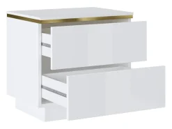 Mesa de cabeceira conjunto de 2 com 2 gavetas Branco brilhante e dourado - VUKIA de Pascal Morabito