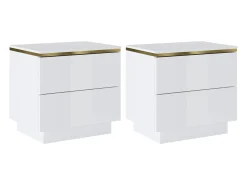 Mesa de cabeceira conjunto de 2 com 2 gavetas Branco brilhante e dourado - VUKIA de Pascal Morabito