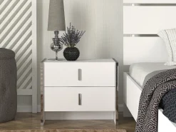 Mesa de cabeceira, conjunto de 2 com 2 gavetas, branca - CADEBA
