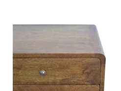 Mesa de cabeceira curva cor castanha Artisan Furniture, 2 gavetas, castanho