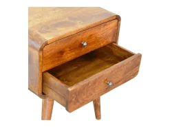 Mesa de cabeceira curva cor castanha Artisan Furniture, 2 gavetas, castanho