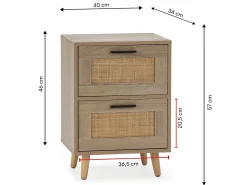 Mesa de cabeceira Dalia 2 gavetas cor carvalho
