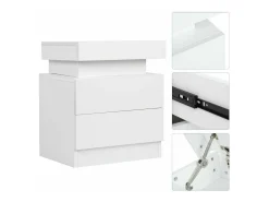 Mesa de cabeceira de alto brilho com luzes LED, Drown Ouce 2 gavetas Night Table Bedroom Móveis - 45x35x52cm - Branco