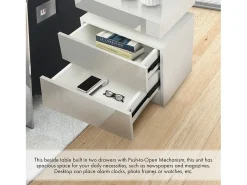 Mesa de cabeceira de alto brilho com luzes LED, Drown Ouce 2 gavetas Night Table Bedroom Móveis - 45x35x52cm - Branco