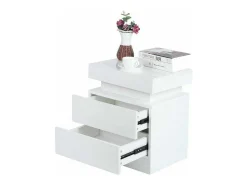 Mesa de cabeceira de alto brilho com luzes LED, Drown Ouce 2 gavetas Night Table Bedroom Móveis - 45x35x52cm - Branco