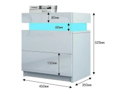 Mesa de cabeceira de alto brilho com luzes LED, Drown Ouce 2 gavetas Night Table Bedroom Móveis - 45x35x52cm - Branco