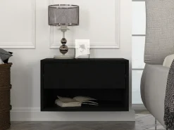 Mesa de cabeceira de parede RITAMI com 1 gaveta e 1 prateleira, preta
