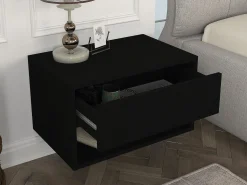 Mesa de cabeceira de parede RITAMI com 1 gaveta e 1 prateleira, preta