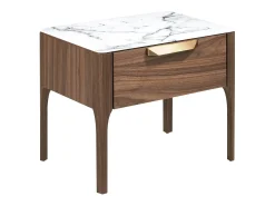 Mesa de cabeceira em nogueira com tampo de vidro a imitar mármore e iluminação interior 7038 ANGEL CERDA