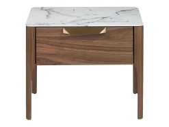 Mesa de cabeceira em nogueira com tampo de vidro a imitar mármore e iluminação interior 7038 ANGEL CERDA