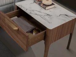 Mesa de cabeceira em nogueira com tampo de vidro a imitar mármore e iluminação interior 7038 ANGEL CERDA