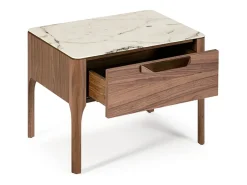 Mesa de cabeceira em nogueira com tampo de vidro a imitar mármore e iluminação interior 7038 ANGEL CERDA