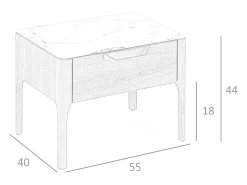 Mesa de cabeceira em nogueira com tampo de vidro a imitar mármore e iluminação interior 7038 ANGEL CERDA
