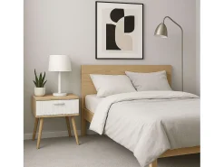 Mesa de cabeceira estilo nórdico Frisa branco/carvalho 1 gaveta 40x52x30 cm