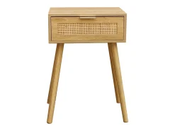 Mesa de cabeceira Frisa Natural Style em pinho e rattan com 1 gaveta 40x52x30 cm