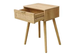 Mesa de cabeceira Frisa Natural Style em pinho e rattan com 1 gaveta 40x52x30 cm