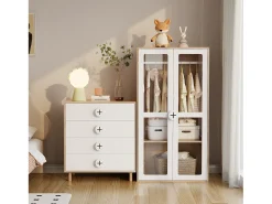 Mesa de cabeceira infantil - 80 x 54 x 90 cm - com 4 gavetas - cômoda de quarto - MDF + aglomerado - branco