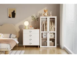Mesa de cabeceira infantil - 80 x 54 x 90 cm - com 4 gavetas - cômoda de quarto - MDF + aglomerado - branco