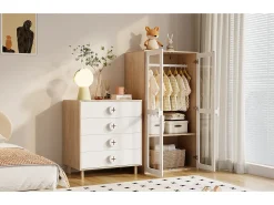 Mesa de cabeceira infantil - 80 x 54 x 90 cm - com 4 gavetas - cômoda de quarto - MDF + aglomerado - branco