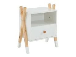Mesa de Cabeceira Infantil TIPI branca em pinho maciço 46 cm com gaveta e nicho de arrumação