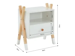 Mesa de Cabeceira Infantil TIPI branca em pinho maciço 46 cm com gaveta e nicho de arrumação