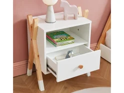 Mesa de Cabeceira Infantil TIPI branca em pinho maciço 46 cm com gaveta e nicho de arrumação