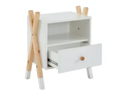 Mesa de Cabeceira Infantil TIPI branca em pinho maciço 46 cm com gaveta e nicho de arrumação