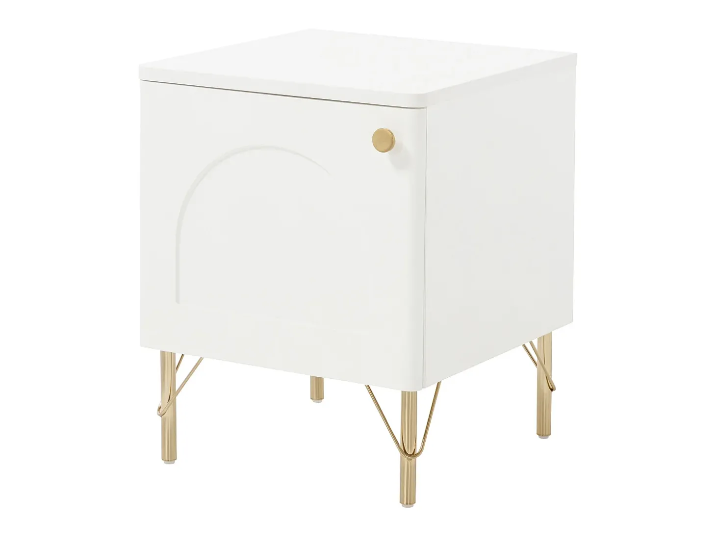 Mesa de cabeceira lado direito com 1 porta em branco e dourado - ALOBARA